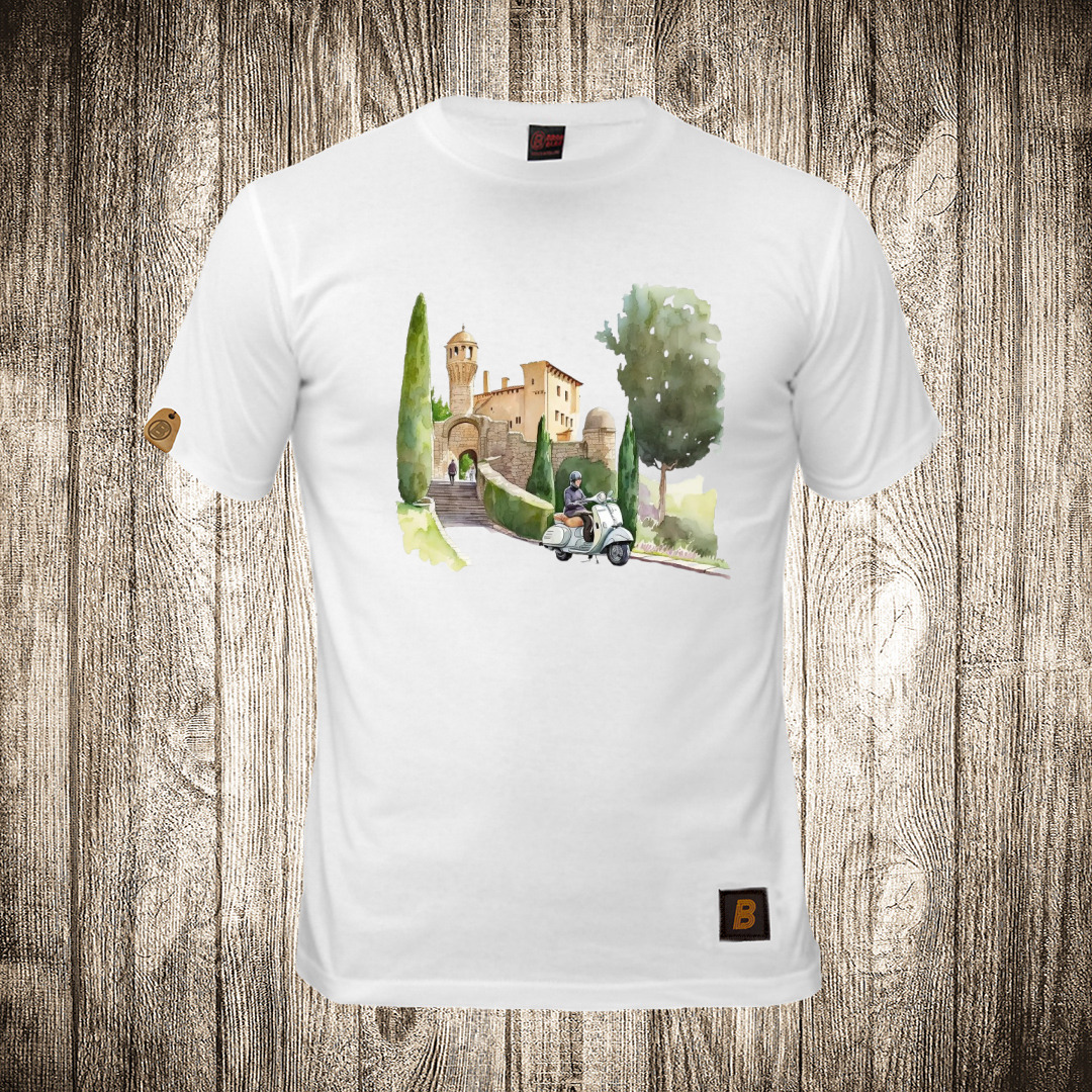 Muška majica bele boje sa motivom Vespa 8 muska majica boja bela slika vespa 8