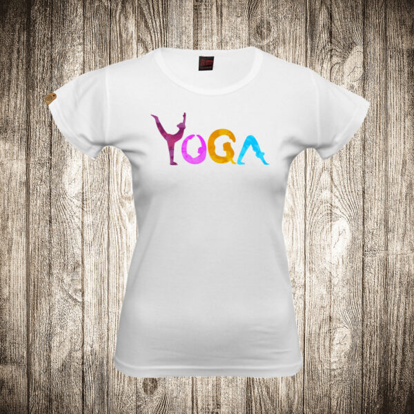 zenska majica boja bela slika yoga joga
