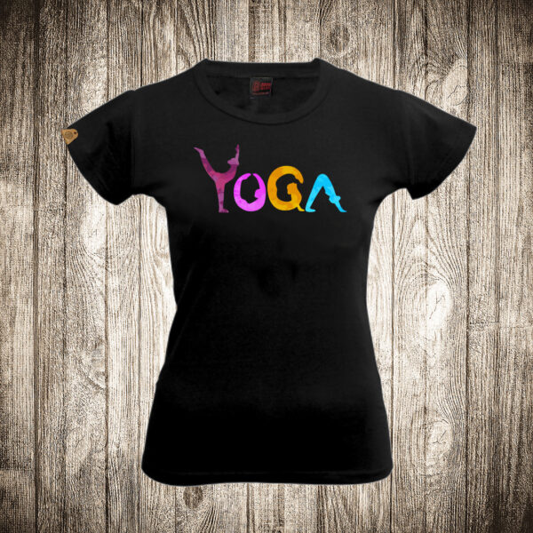 zenska majica boja crna slika yoga joga