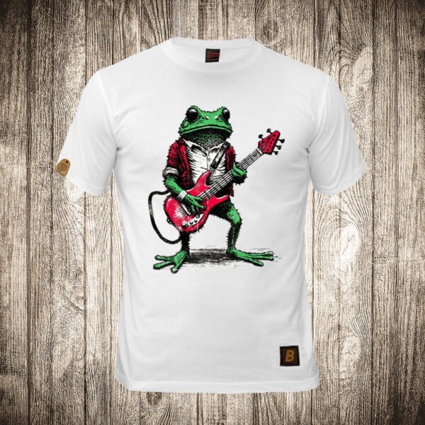 muska majica boja bela slika zaba roker muzika gitara