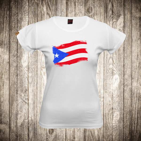 zenska majica boja bela slika zastava portorika