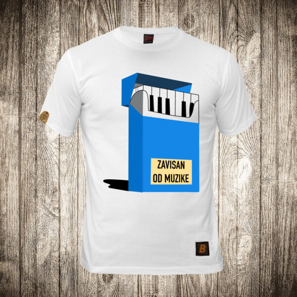 muska majica boja bela slika zavisan od muzike klavir